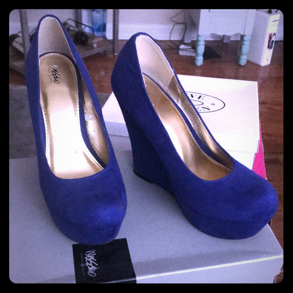 Blue Suede Wedges